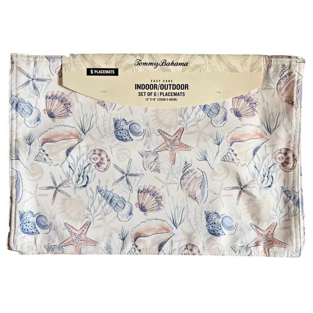 Tommy Bahama Placemats Set of 6 Beach Shells Indoor Outdoor Fade Water Resistant